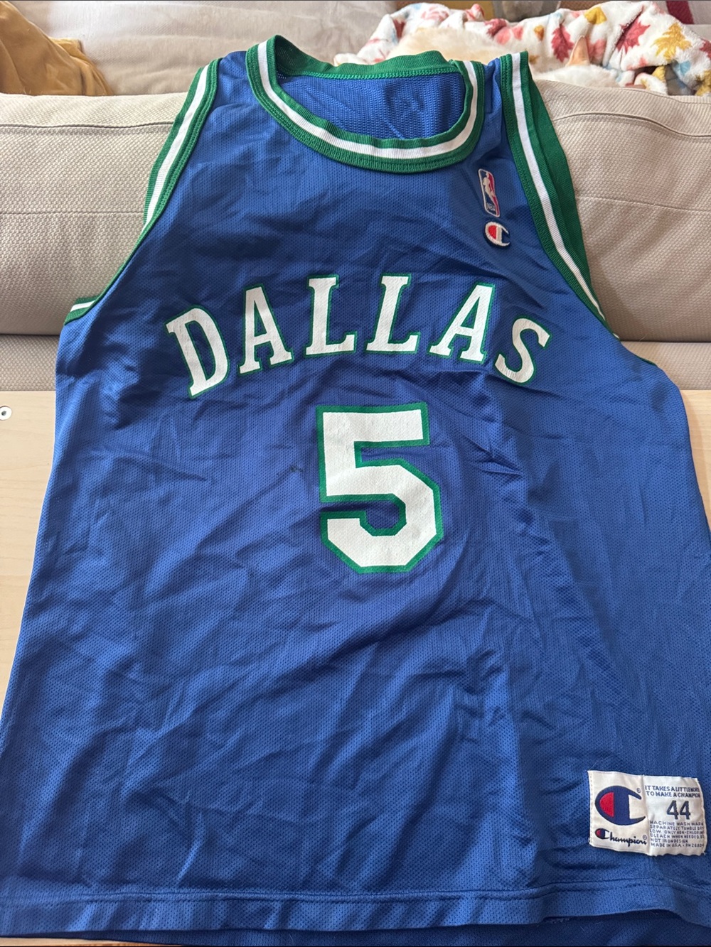 Champion Blue Dallas #5 Basketball Jersey with Green & White Trim